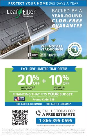 Eliminate gutter cleaning forever! LeafFilter, the most advanced debris-blocking gutter protection. Schedule a FREE LeafFilter estimate today. 20% off Entire Purchase. Plus 10% Senior & Military Discounts. Call 1-866-395-0595